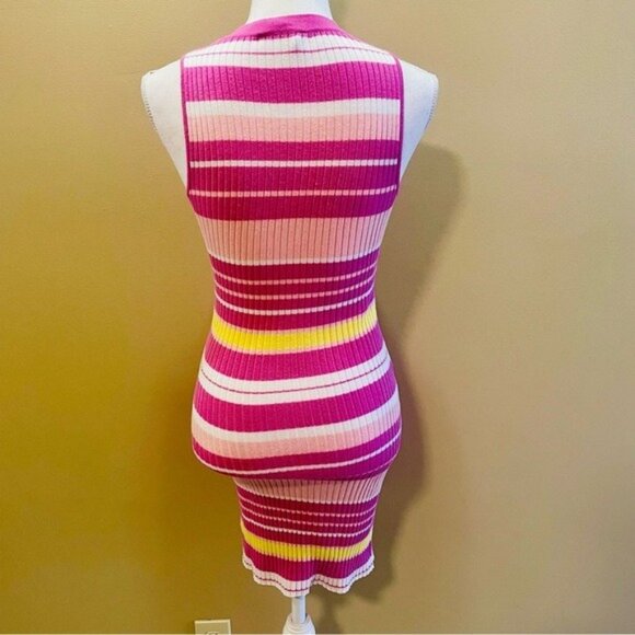 Lulu’s Striped Pink and Yellow Ribbed Bodycon Dress XS - Picture 2 of 6